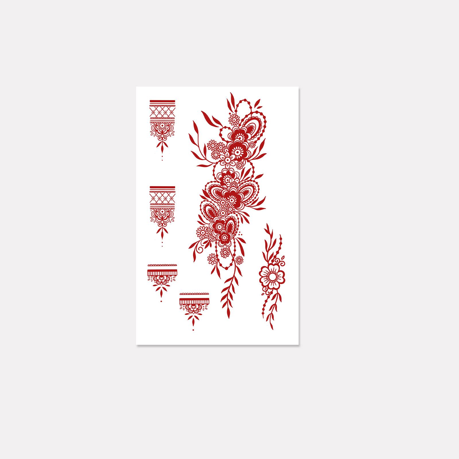 Tattoo Sticker Red Lace Flower Totem Back Of Hand Tattoo Sticker 12*19