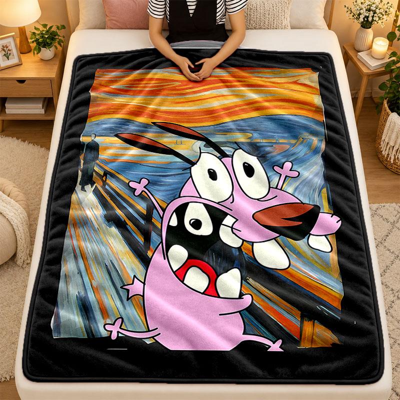 Flannel BlanketCourage The Cowardly Dog Warm Soft Throw Blanket for Indoor Sofa Bed Living Room Use