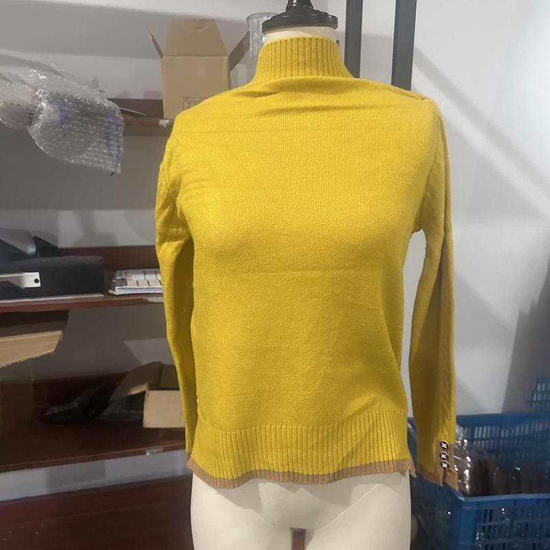 Half High Neck Sweater Split Hem Design Women's Knitted Pullover Casual Solid Color Sweater Harajuku Commuting Autumn and Winter