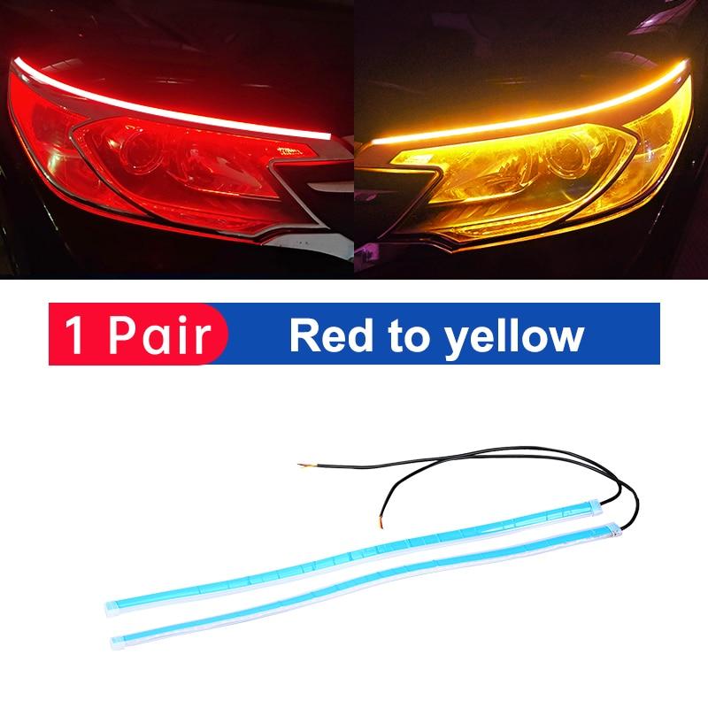 2pcs LED DRL Car Daytime Running Light Flexible Waterproof Strip Auto Headlights White Turn Signal Yellow Brake Flow Lights 12V