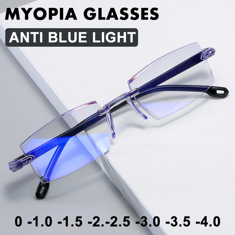 Gafas para miopía sin montura con protección contra la luz/rayos azules para hombres y mujeres, material TR90, gafas para miopía -1,0 ~ -6,0