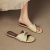 Krazing Pot Cow Skin Mules Summer Size 42 Low Heels Luxury Shoes Metal Decoration Women Superstar Women Peep Toe Slip on Sandals
