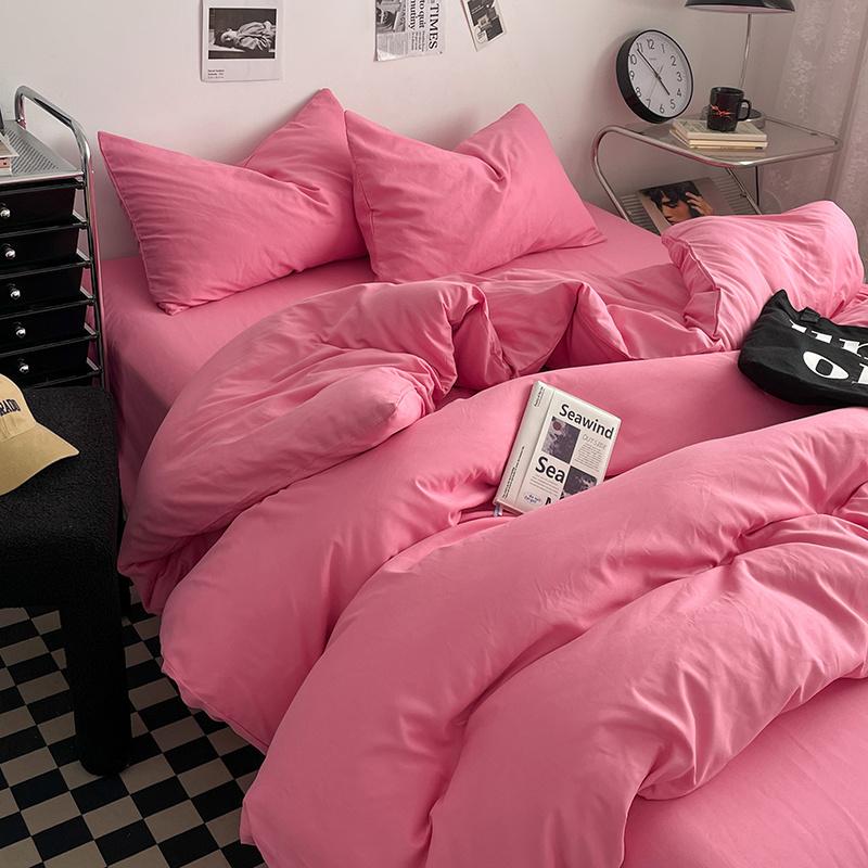 Bettwäsche-Set aus gewaschener Baumwolle 4-teilig Bettlaken-Set Einfarbig Bettbezug Paar Queen King Size Bett Steppdeckenbezug