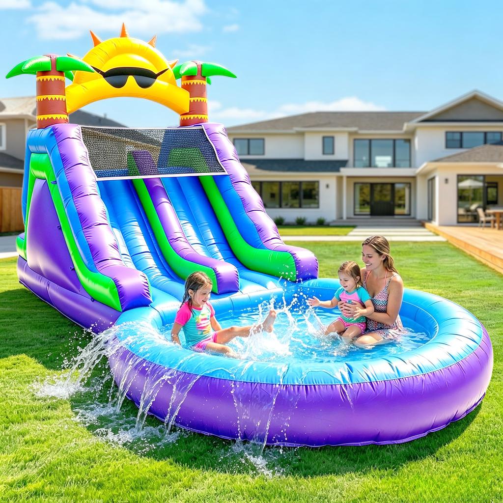 Commercial PVC Inflatable Water Slide Outdoor Backyard Summer Party Dry Wet Inflatable Slide With Splash Pool for Family Event