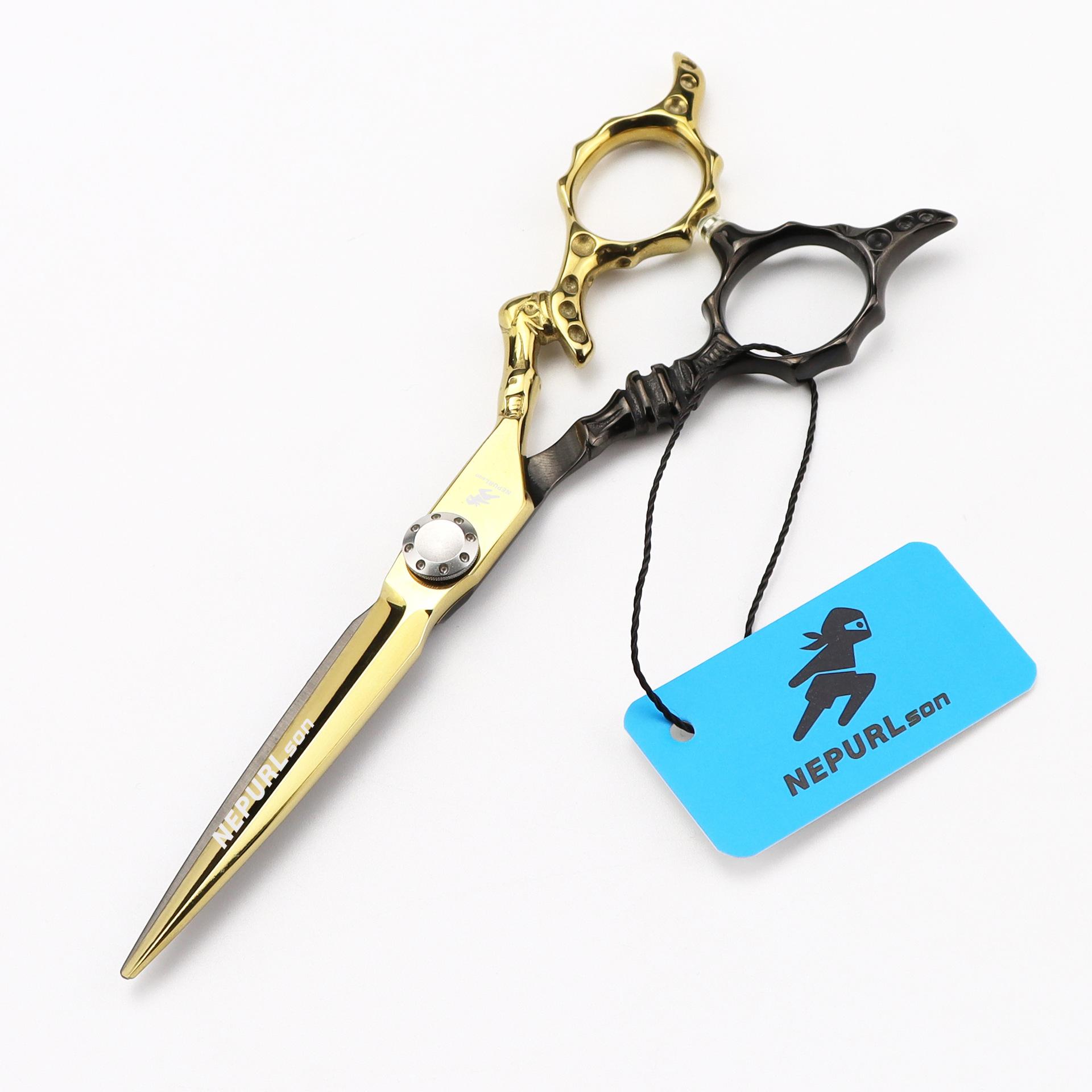 6.0 Inch Black Gold Personality Hairdressing Scissors Hairdressing Scissors Haircutting Scissors Flat Scissors Bangs Scissors 6.0inch black gold