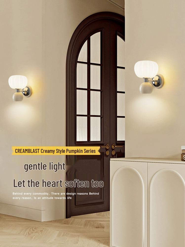 Modern Minimalist French Cream Pumpkin Wall Light for Bedroom or Corridor