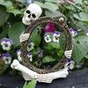 Vintage Skeleton Mirror Frame Statue Gothic Halloween Skull Hold Mirror Figurine Resin Skeleton Sculpture for Shelf Mantel Home Office Decor
