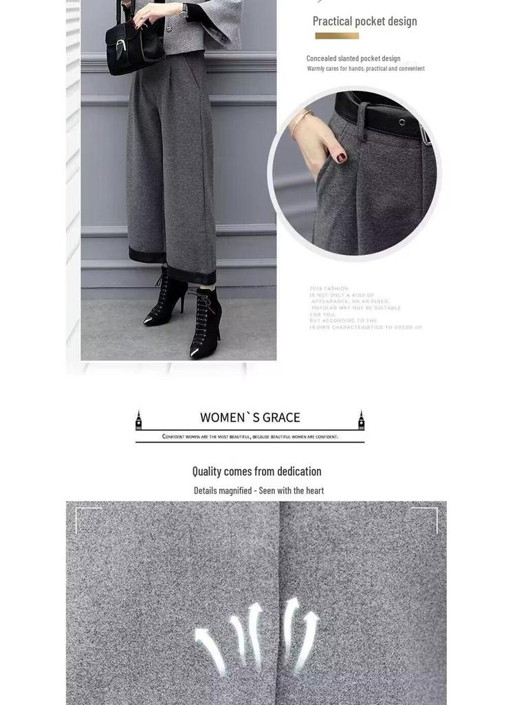 2025 Women's Plus Size Woolen Two-Piece Suit: Short Coat & Wide Leg Pants for Autumn/Winter Fashion.