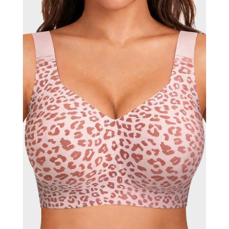 Plus Size Deep V Wirefree Bra Women Seamless Breathable Push-Up Thin Jelly Cup C-F Full Coverage Comfort