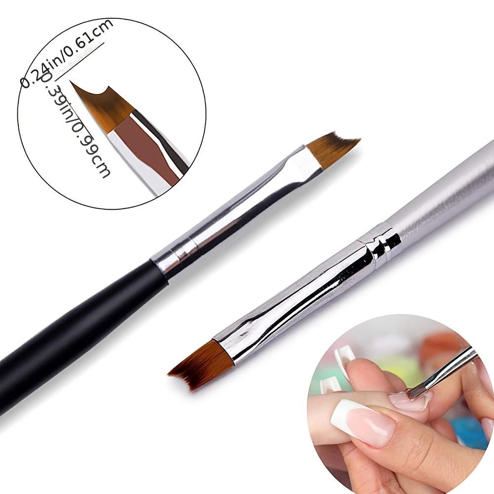 1pc 15.6cm French Tip Nail Brush - Crescent Shape Oblique Design for Precise DIY Nail Art, Black Handle with Metallic Ferrule & Soft Bristles