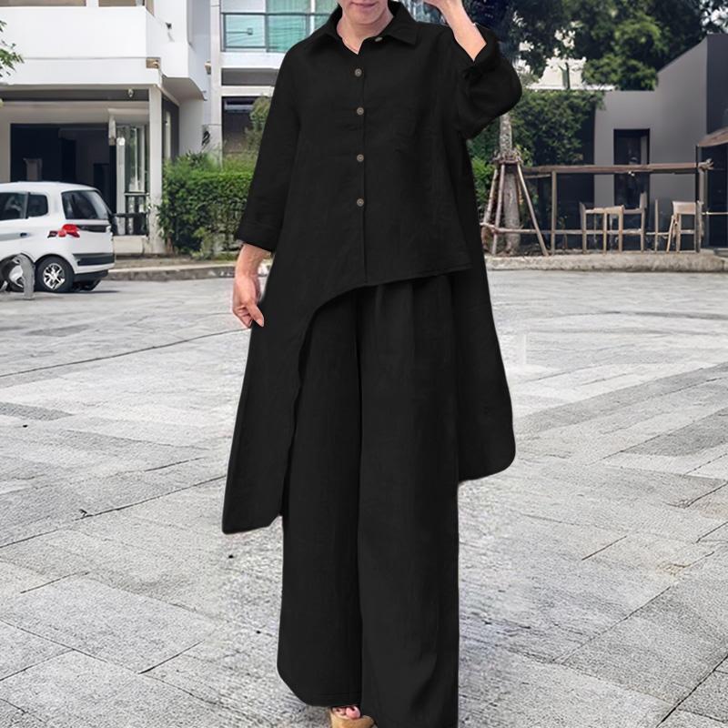 ZANZEA Women Long Sleeve Irregular Blouse and Pants Casual Two Piece Suit Sets