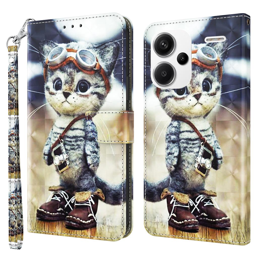 For Xiaomi Redmi Note 13 Pro+ 5G Leather Case 3D Pattern Printing Phone Cover with Hand Strap