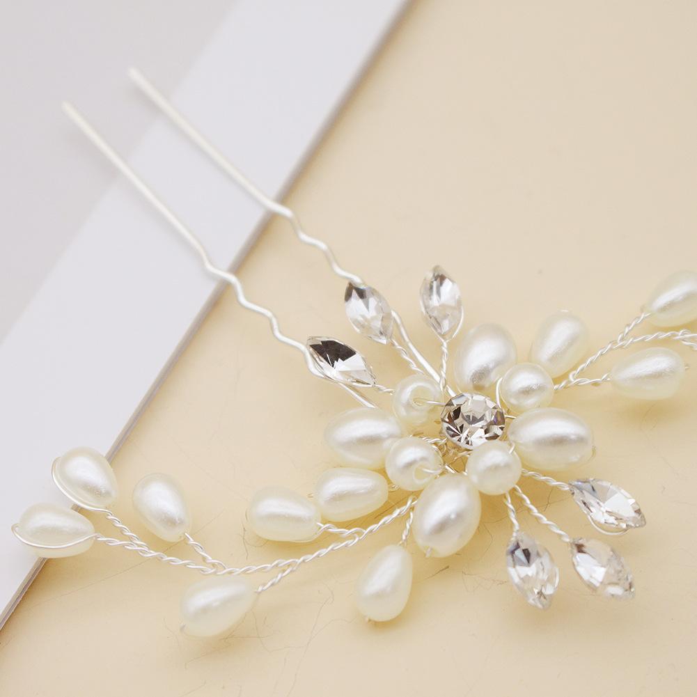 Bridal Jewelry High-end Handmade Pearl Crystal Hairpin Wedding Banquet Hairpin Headdress Silver Pin for Women
