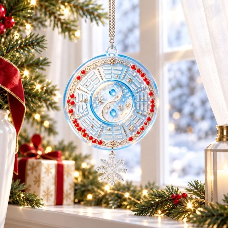 Taijitu Holiday Ornament with Winter Motifs Flat 2D Flat Acrylic Pendant for Mantels, Entryways, and Indoor Seasonal Display