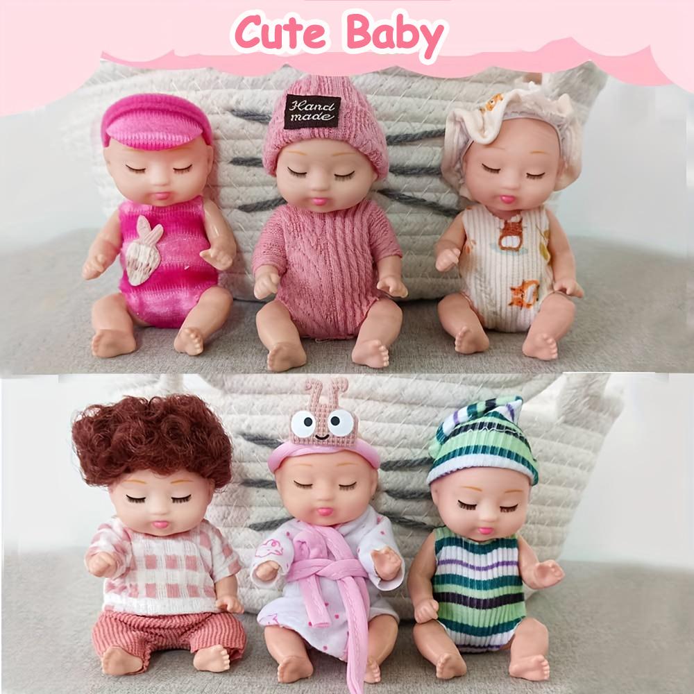 6Pcs Reborn Doll Toy Kit, Simulation Princess Dolls Toy, Mini Cute Sleeping Baby with Clothes Accessories, Birthday Gift for Kid