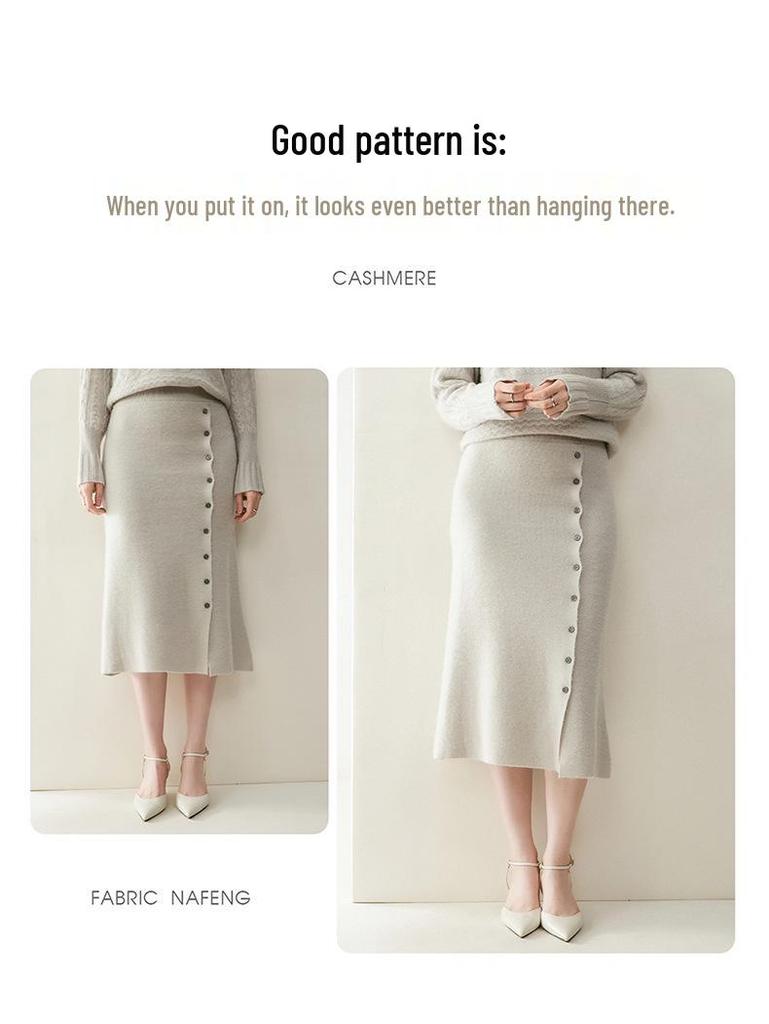 2025 Autumn/Winter Women's Cashmere Sweater & Slimming Knit Midi A-Line Skirt Set