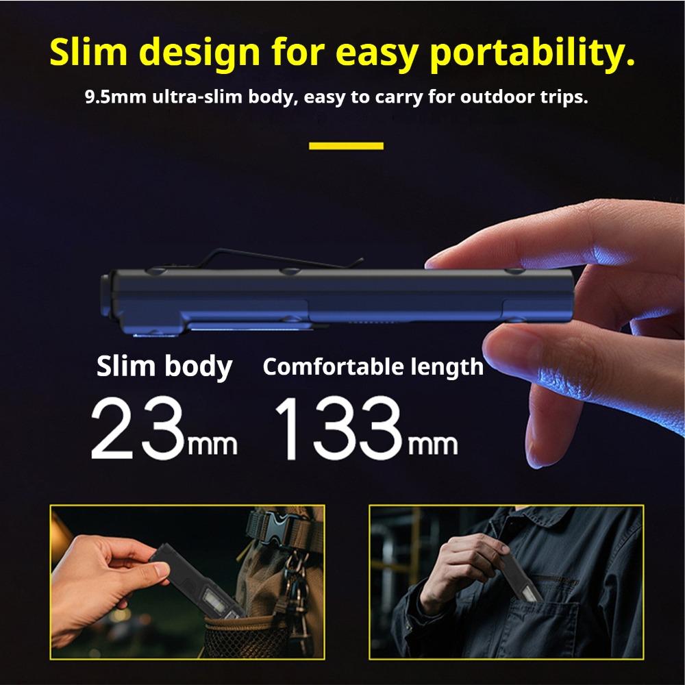 New Portable Flashlight Ultra-thin Rechargeable LED Flashlight Portable Work Light, Cold Resistant, Camping, Patrol, Battery Display