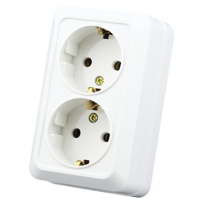 European Double Wall Socket, 16A German Standard, Two-Gang Surface-Mounted