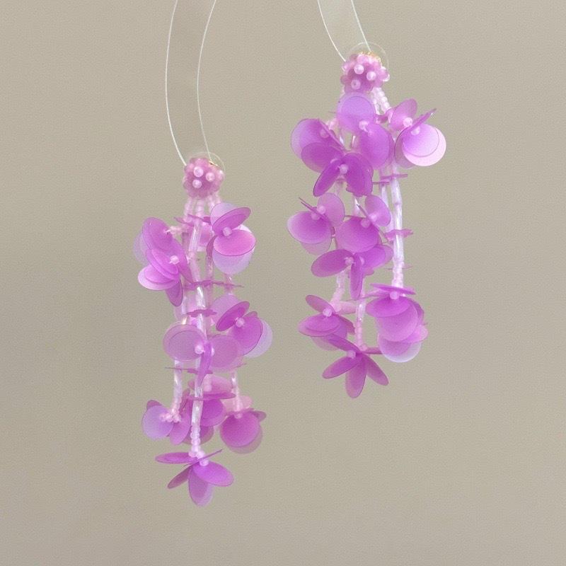 Rice bead flower sequined fringed earrings small fresh and sweet girl stud earrings Mori atmosphere earrings