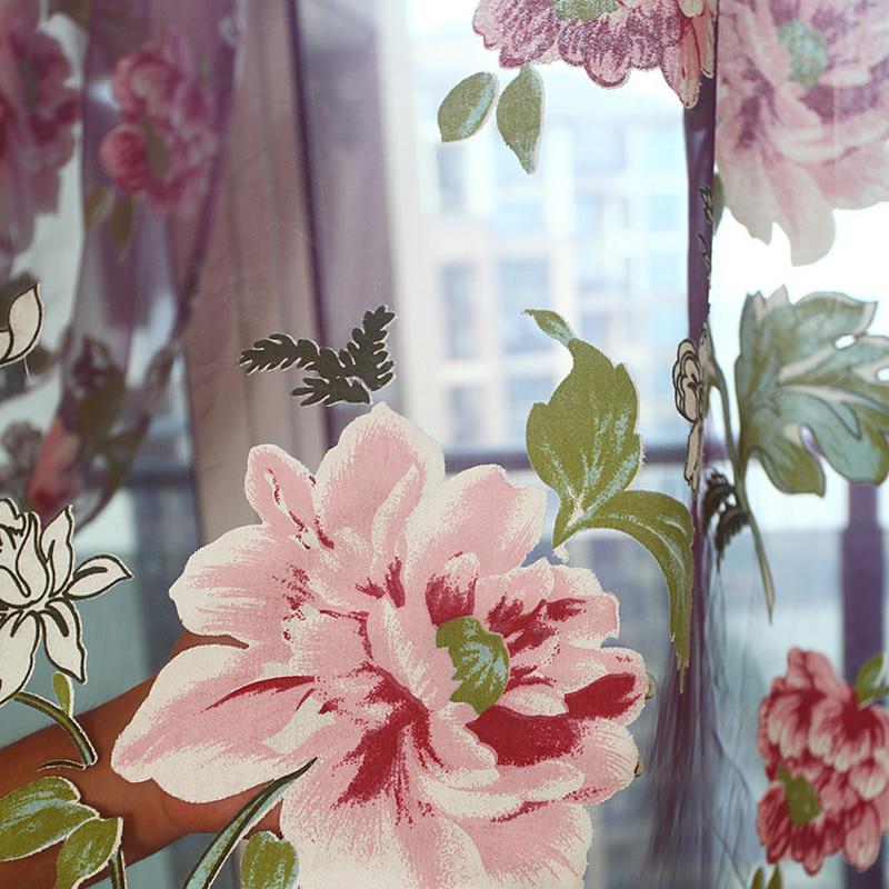 Peony Pattern Curtains Tulle Sheer Modern or Living Room Bedroom Windows Panel Balcony Decor