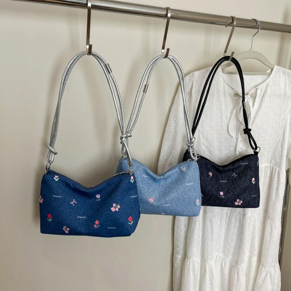 Blue Bow Underarm Bag Korean Women's Handbag Fashion Denim Shoulder Bag  Commuting