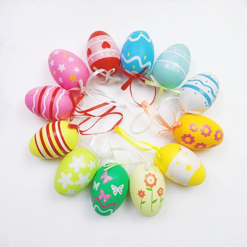 12Pcs Easter Colorful Eggs Handmade Art Ornament Decorative Crafts Supplies for Children Adults DIY Photo Props