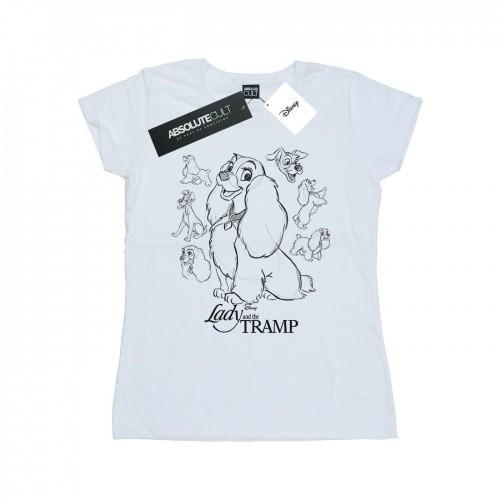 

Disney Womens/Ladies Lady And The Tramp Collage Sketch Cotton T-Shirt білий