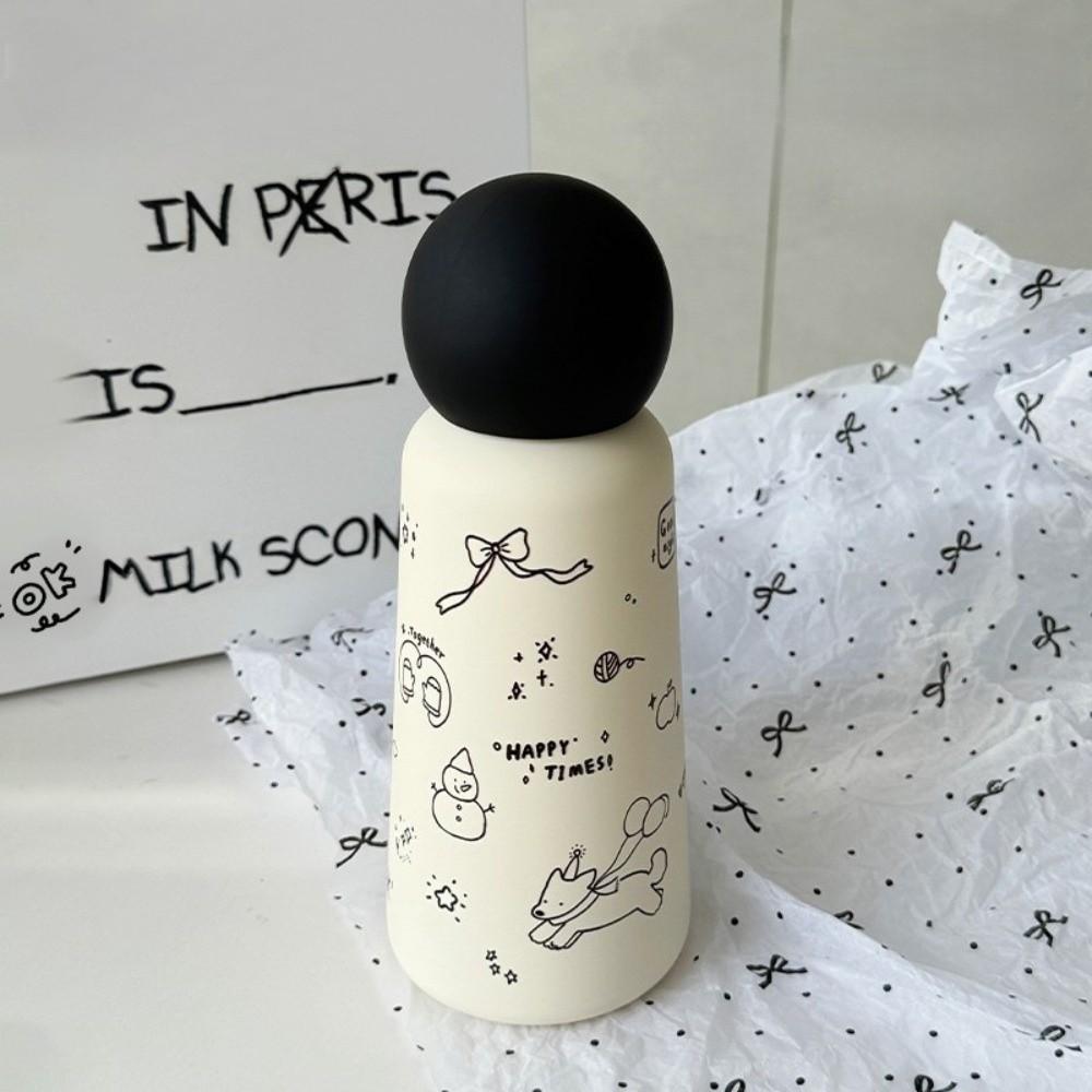 Round-shapes Lid Coffee Cup Black White Vacuum Water Bottle New Thermal Car Cup  Gifts