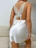 Elegant Spaghetti Strap V-Neck Faux Silk Backless Sleep Dress