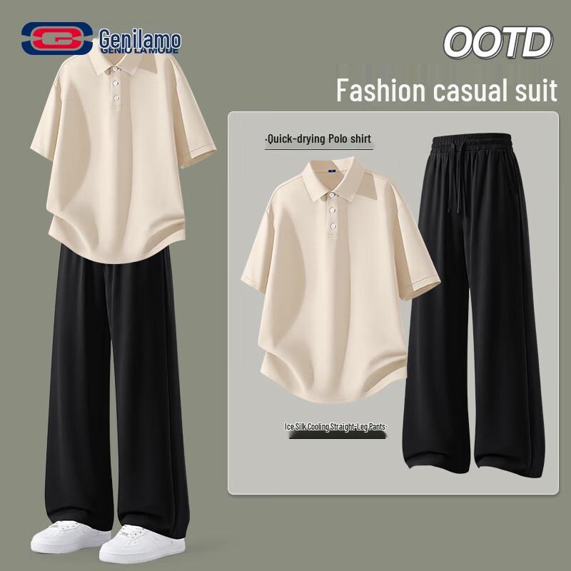 

Men s Ice Silk Polo Shirt & Casual Pants Set 2XL