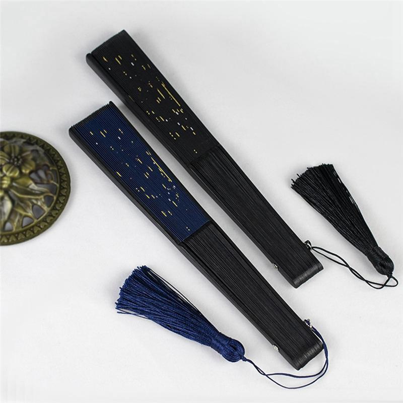 2025 Trendowy Klasyczny Gwiaździsty Jedwabny Składany Wachlarz, Chiński Japoński Tkanina Bambusowy Składany Taniec Wachlarz Ręczny