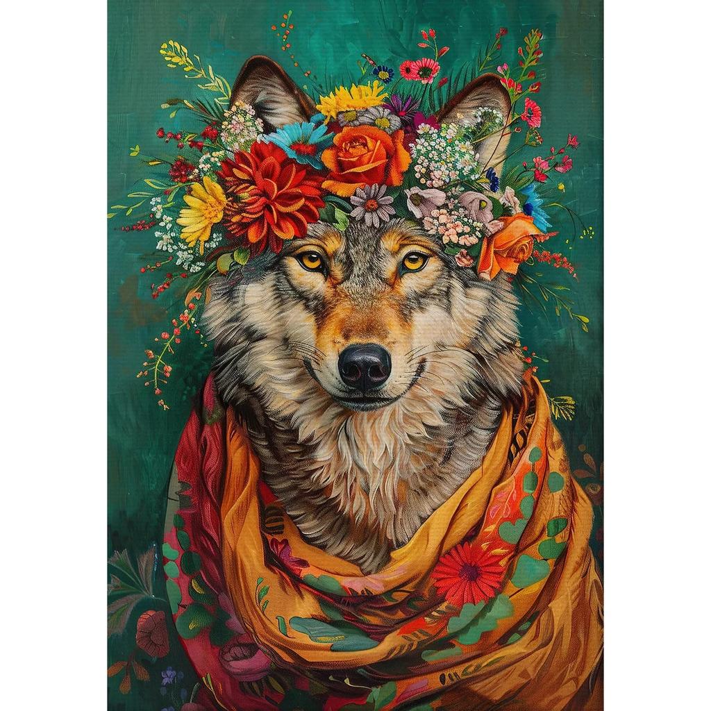 Vintage Maximalist Floral Wild Animal Canvas Painting Lion Owl Peacock Wolf Flower Poster Print Wall Art Picture Home Decor