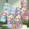 1PC Pink Dress Chibi Girl Doll 750ml Color Plastic Sports Water Bottle Leakproof Flip Straw Lid Suitable for Sports Office Home Use