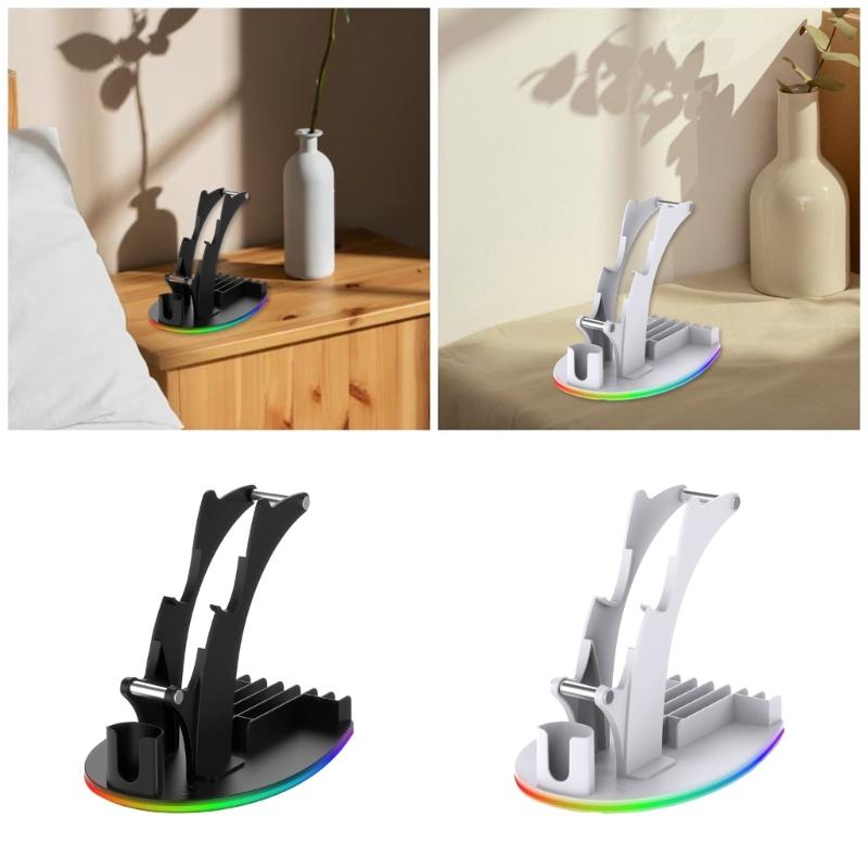 Gaming Accessory Organiser Rack Desktop Display Stand Holder with LED Lights for XSX Game Controllers Headphone
