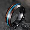 Fashion 8mm Stainless steel Hawaiian Koa Wood Rings For Men WIth Blue Fire Opal Rings Men Wedding Band Jewelry Drop Shipping