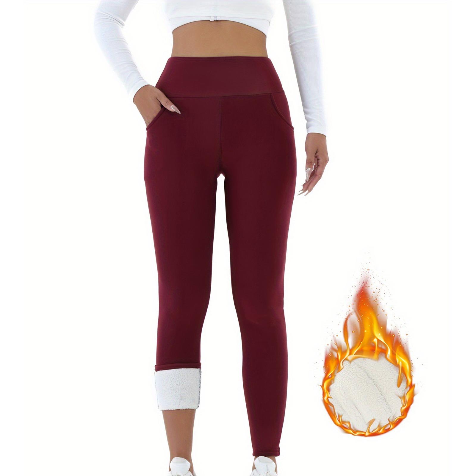 

Женские модные повседневные спортивные леггинсы с высокой эластичностью, флисовой подкладкой и карманами XL винный