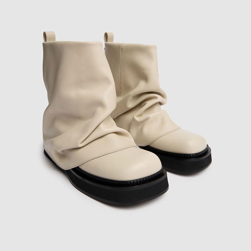 Yeni Süet Savaş Botları Kadın Sokak Stili Katlanabilir Moda Botçuklar Günlük Yuvarlak Burun Düz Giyilen Modern Botlar