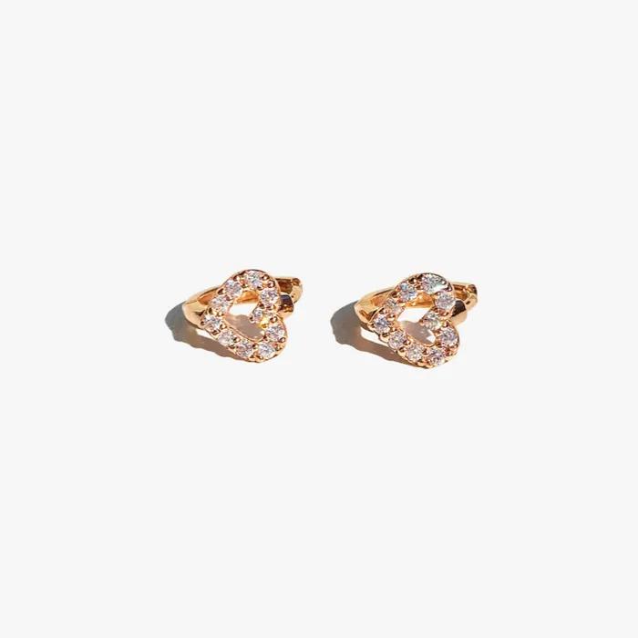 14K Glitter Tiny Heart One-Touch Earrings