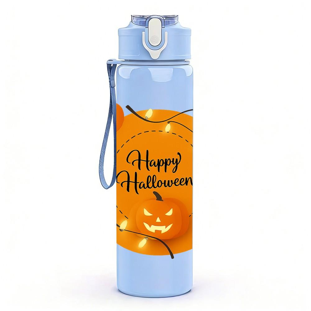 1PC Happy Halloween Pumpkin Text Print 750ml Color Plastic Sports Water Bottle Leakproof Flip Straw Lid Suitable for Sports Office Home Use