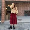 Autumn Winter Women's Burgundy Corduroy Midi Skirt Versatile Slim-Fit High Waist Plus-Size Asymmetrical Long Skirt