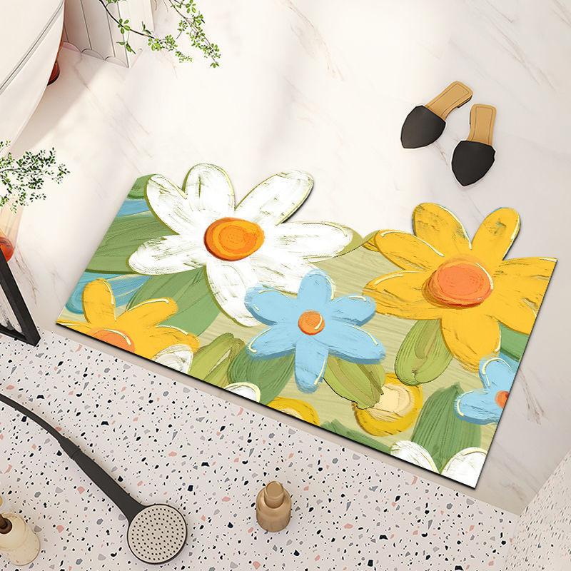 Colorful Lemon Cherry Blossoms Floral Patterns Pattern Diatom Mud Floor Mat For Living Room