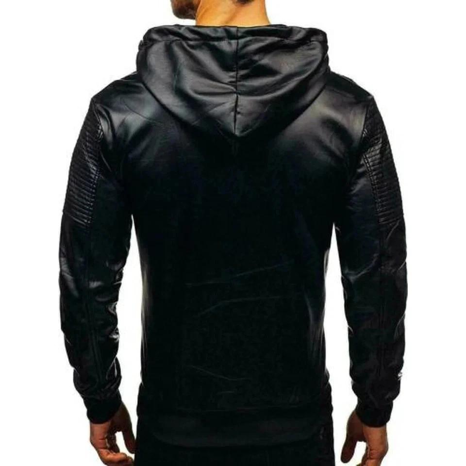 Handmade Black Slim Fit Biker Jacket Men's Helloween Lambskin Leather Casual Classic Hoodie Fit