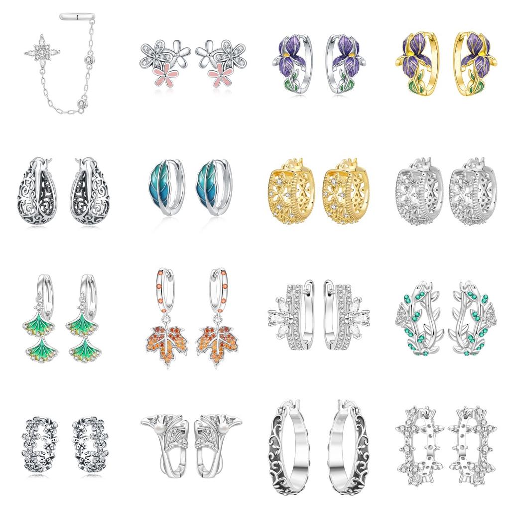 S925 Silver Vintage Lace Vine Earrings Colorful Floral Gemstone Hoop Earrings Jewelry Accessories