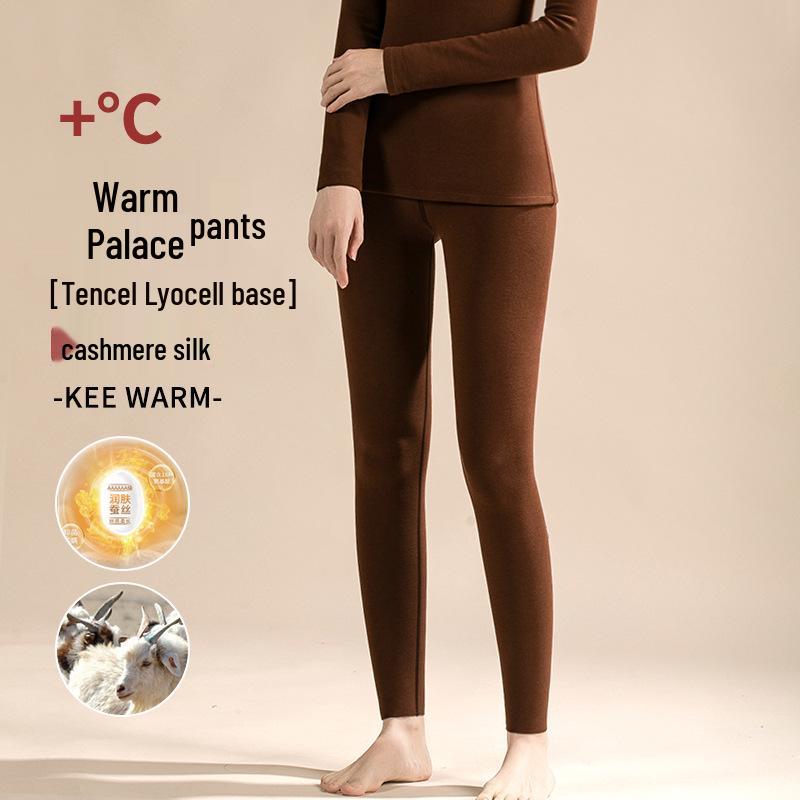Women's Fleece-Lined Lyocell Thermal Leggings - High Waist Wool & Cashmere Warm Pants
