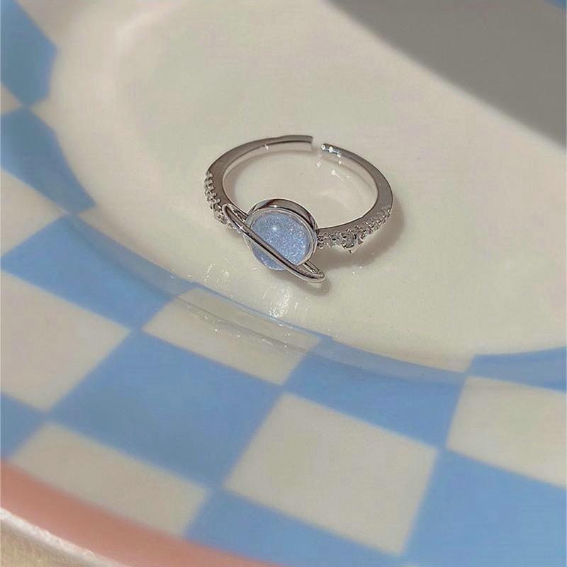 Mode Glänzende Blaue Kristall Planet Ringe Y2K Emo Mädchen Fee Exquisite Offene Finger Ring Frauen Hochzeit Party Trendy Schmuck