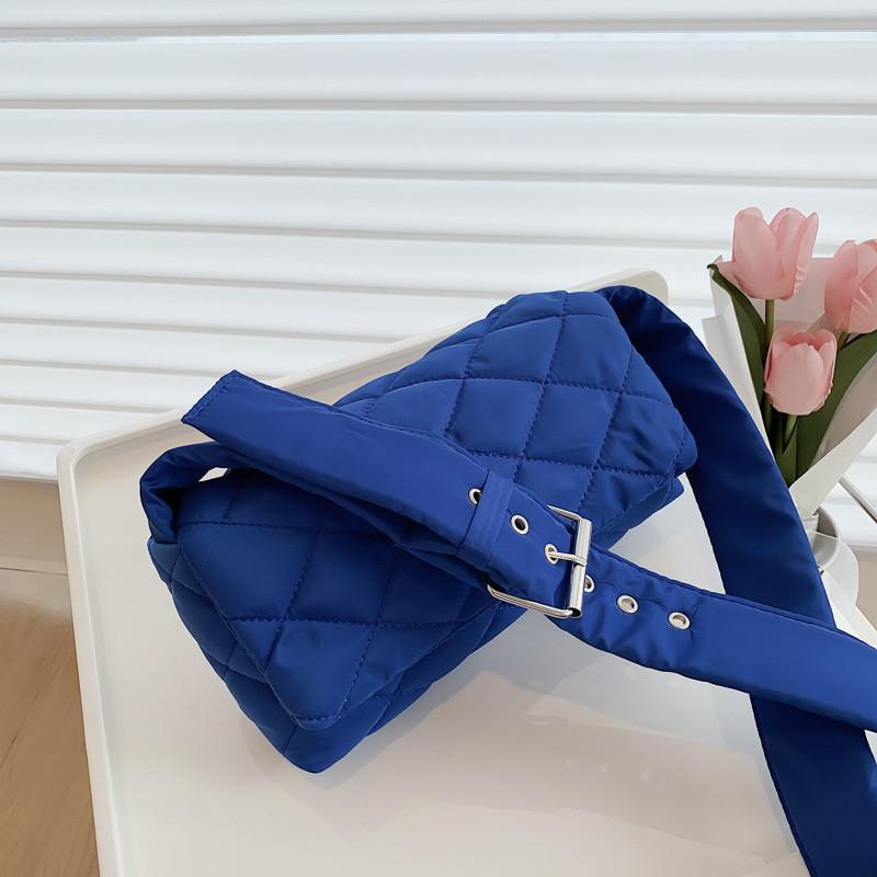Nylon Cross-border Shoulder Bag With Stylish Diamond Grid Pattern For Women синий