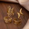 4Pcs Stainless Steel Geometric Ring Set for Women Exquisite Round Threaded Open Rings Vintage Hip-Hop Versatile Jewelry Gift New