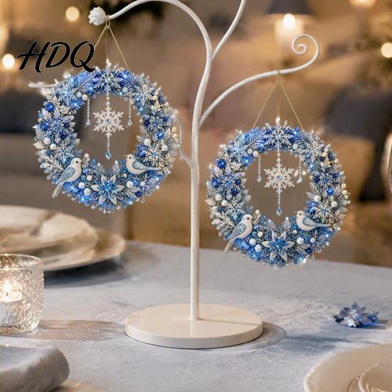 Indoor Holiday Decorations 2Pcs Pearl Diamond Christmas Ornament Set 2D Acrylic Glitter Hanging Charms Decor with Ribbon Festive Tree Pendant