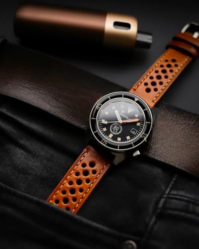 [hemsut H] Genuine Leather Watch Band, Perforated Design, Soft and Flexible, Italian Vegetable Tanned Leather Quick Release Band
