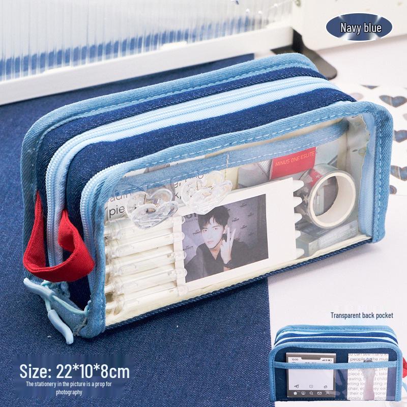 

Retro Denim Multi-Layer ITA Pencil Case: Large Capacity, Multi-Functional Student Stationery Organizer
